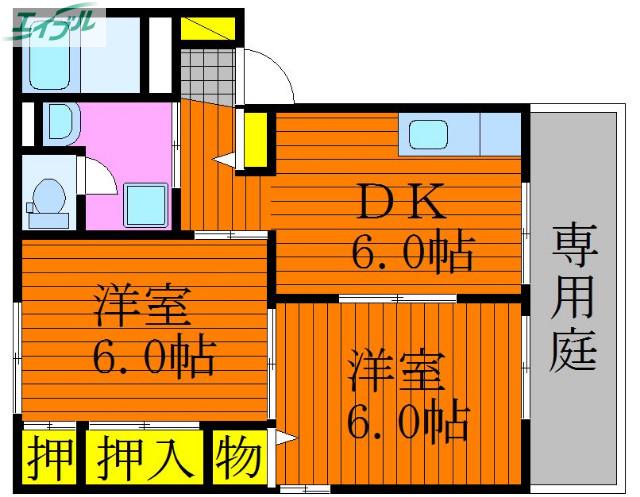 エイトタウン北(2DK/1階)の間取り写真
