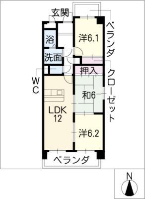 セヴェル真清田(3LDK/2階)の間取り写真