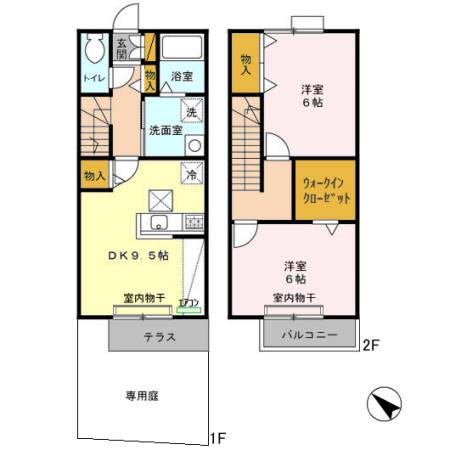 ROYAL GARDEN 400&16 D棟(2DK/1階)の間取り写真