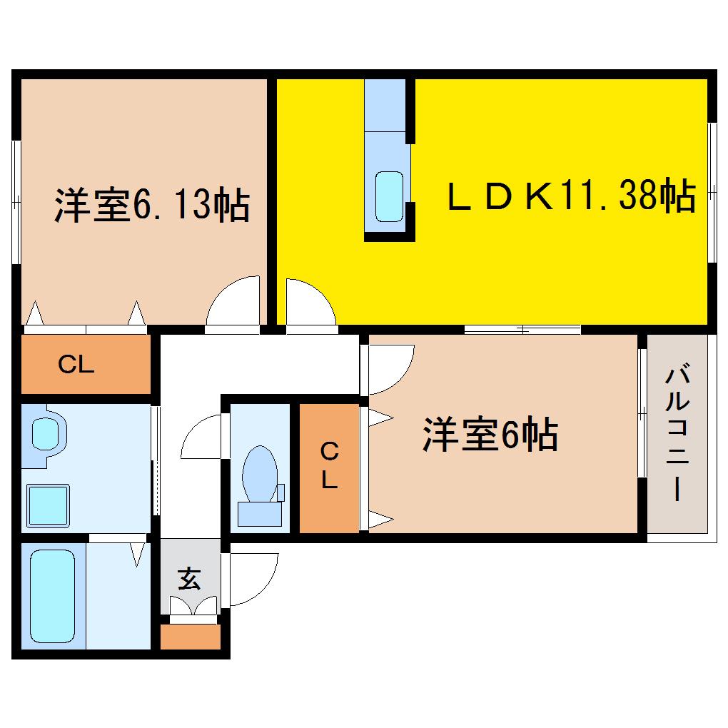 サニーフラットI(2LDK/1階)の間取り写真