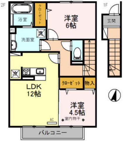 エステート西堀 2(2LDK/2階)の間取り写真