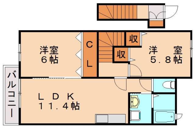 グラースシャルマン(2LDK/2階)の間取り写真