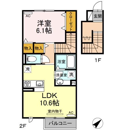 ミエル ブラン(1LDK/2階)の間取り写真