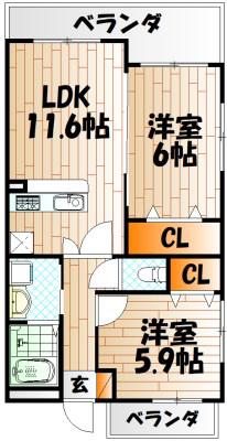 メディアパークIIIコクラ(2LDK/5階)の間取り写真