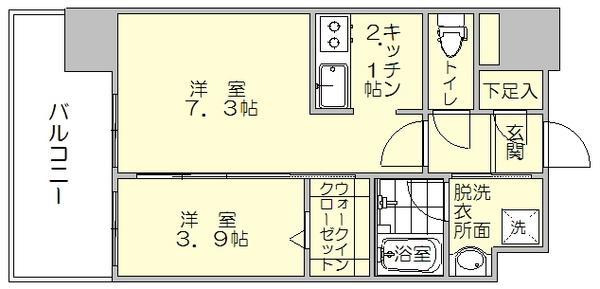 エンクレスト博多駅南SHARE(2K/3階)の間取り写真