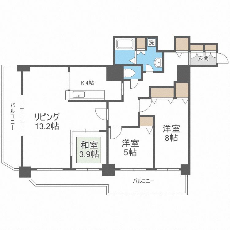 知事公館前タワーレジデンス(3LDK/11階)の間取り写真