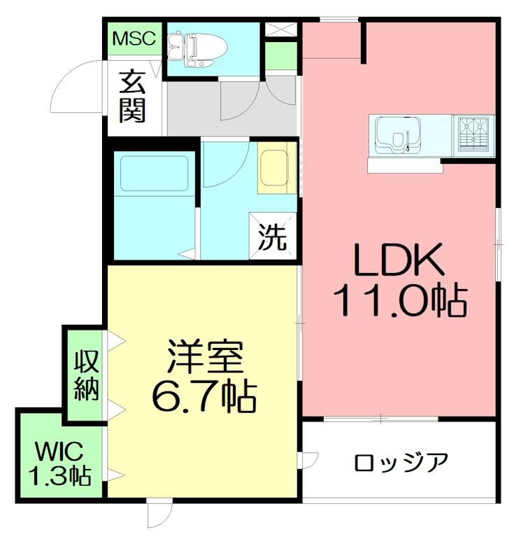 プルミエール湘南二宮I(1LDK/2階)の間取り写真