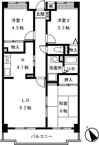 リヴィエール一橋学園(3LDK/1階)の間取り写真