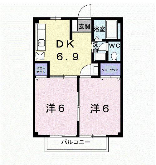グリーンコートB棟(2DK/2階)の間取り写真