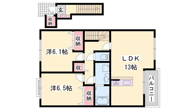 エテルネル B棟(2LDK/2階)の間取り写真