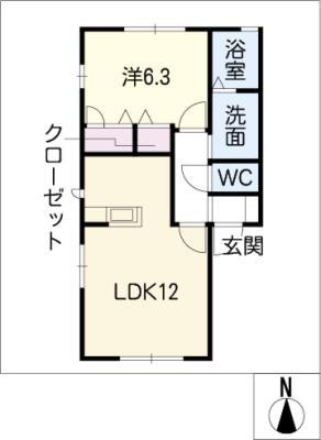 サウスコル C棟(1LDK/2階)の間取り写真