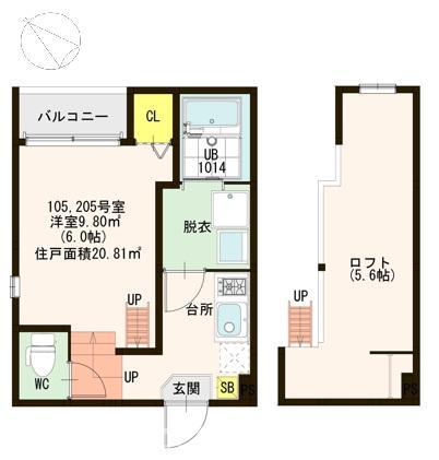 ハーモニーテラス大塚町(1K/1階)の間取り写真