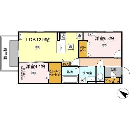 D-ROOM羽屋(2LDK/1階)の間取り写真