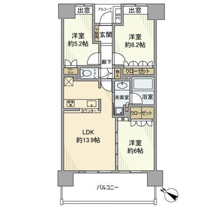 ライオンズステージ西日暮里(3LDK/11階)の間取り写真