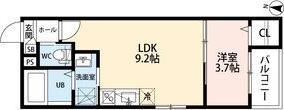 CRASTINE弥次ヱ町4丁目B棟クラスティ(1LDK/2階)の間取り写真