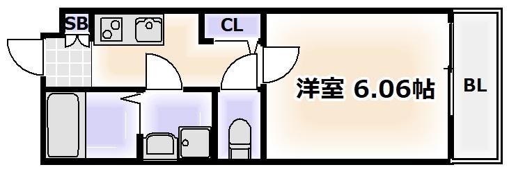 CALM VILLEGE 東田辺(1K/2階)の間取り写真
