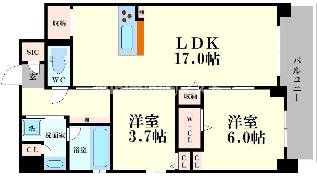 ALBLANC KYOMACHIBORI(2LDK/7階)の間取り写真