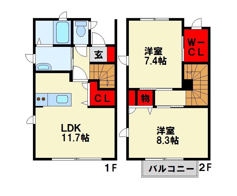ボヌール弐番館 A棟(2LDK/1階)の間取り写真