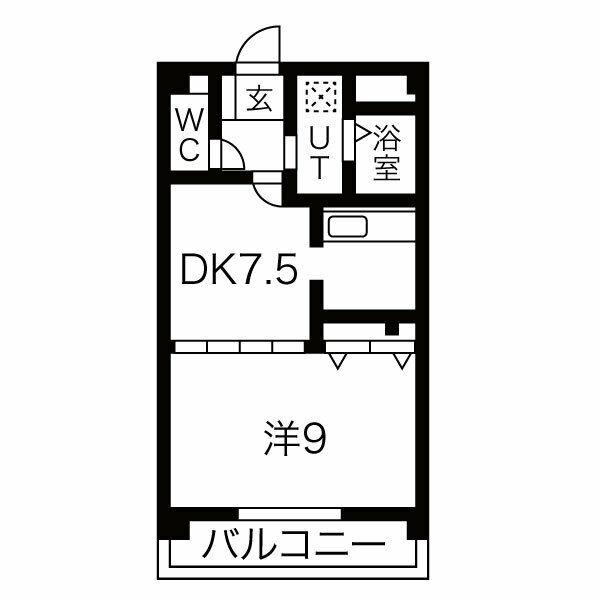 スクエアコート(1DK/3階)の間取り写真