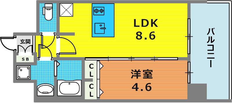 プレサンスKOBEアモーレ(1LDK/10階)の間取り写真