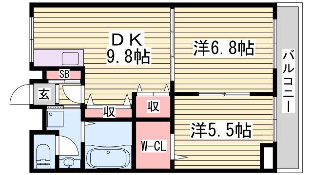 パークハイム弐番館A棟(2DK/3階)の間取り写真