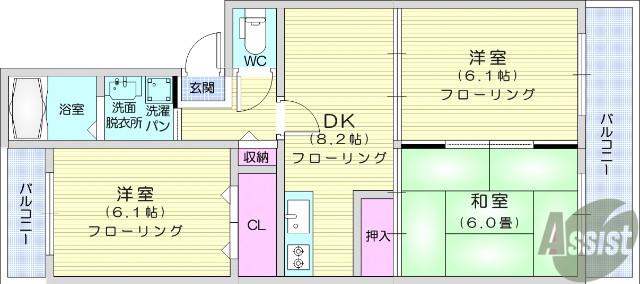 シャローネ星(3DK/2階)の間取り写真
