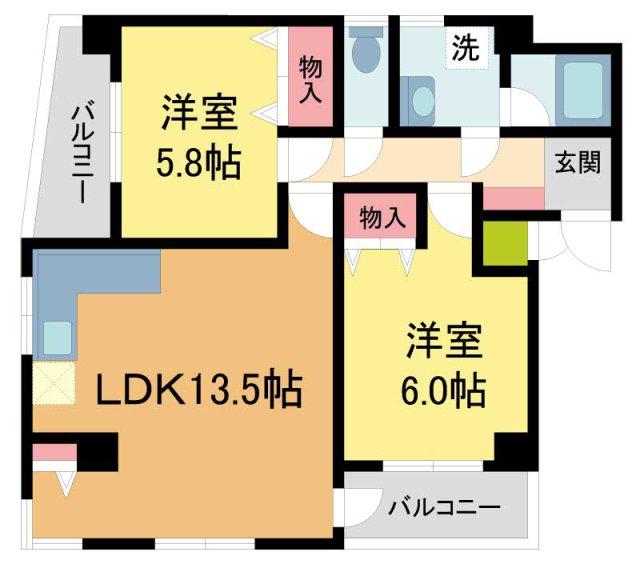芦屋ニューコーポⅠ番館(2LDK/2階)の間取り写真