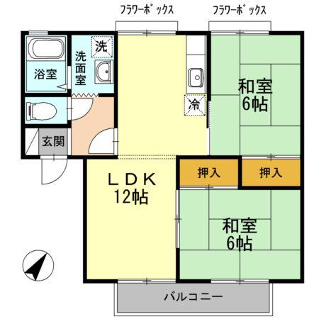 セジュール南片江A(2LDK/2階)の間取り写真