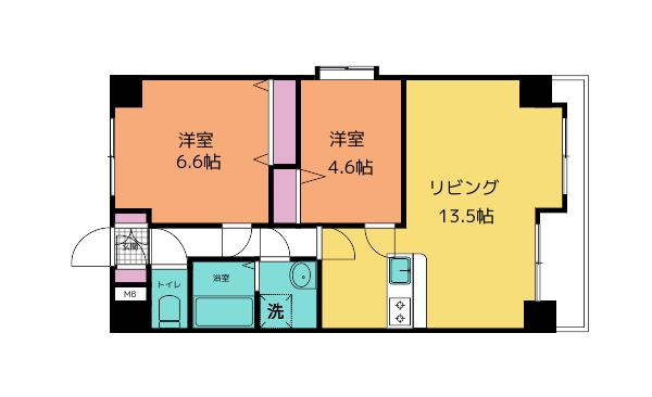 しゃとれ利府(2LDK/2階)の間取り写真