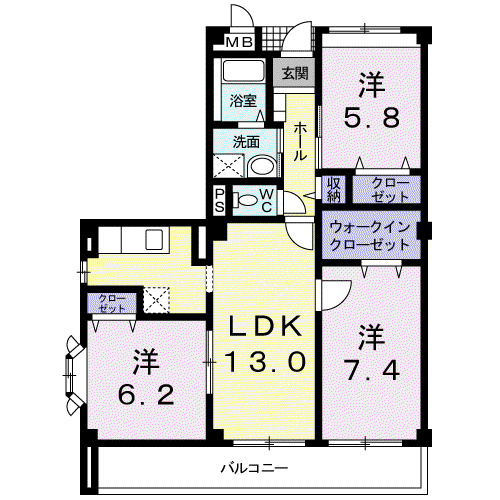 レインボウII(3LDK/2階)の間取り写真