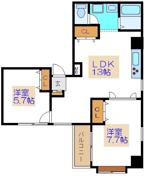 ルーラル十番館(2LDK/7階)の間取り写真
