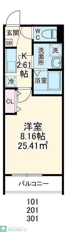 GRADUS若葉(1K/2階)の間取り写真