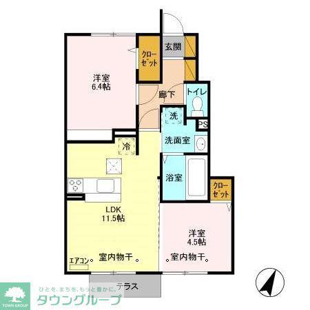 フリューリンク(2LDK/1階)の間取り写真
