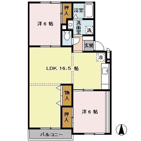 サンモール北花田A棟(2LDK/2階)の間取り写真