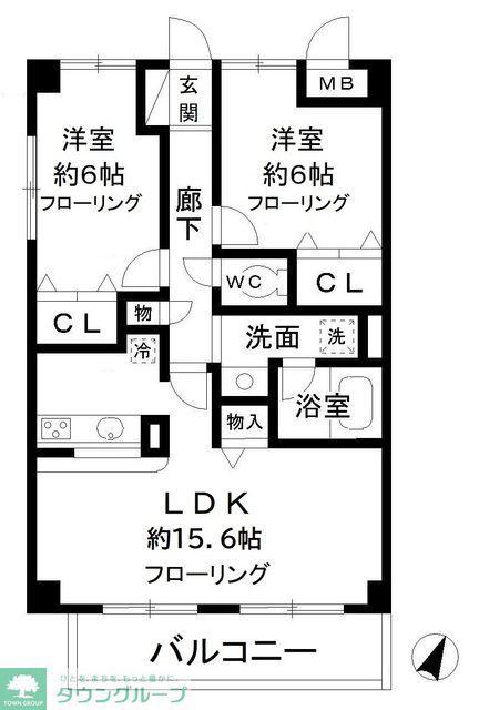 ゼファーシャン・ティオン蘇我弐(2LDK/1階)の間取り写真