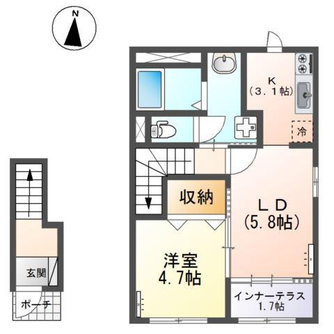アイリス南大分II(1LDK/2階)の間取り写真