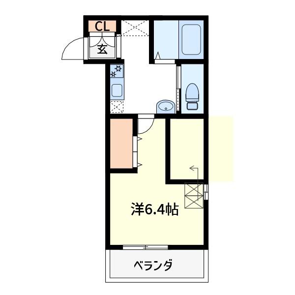 アルカディア塚越(1SK/2階)の間取り写真