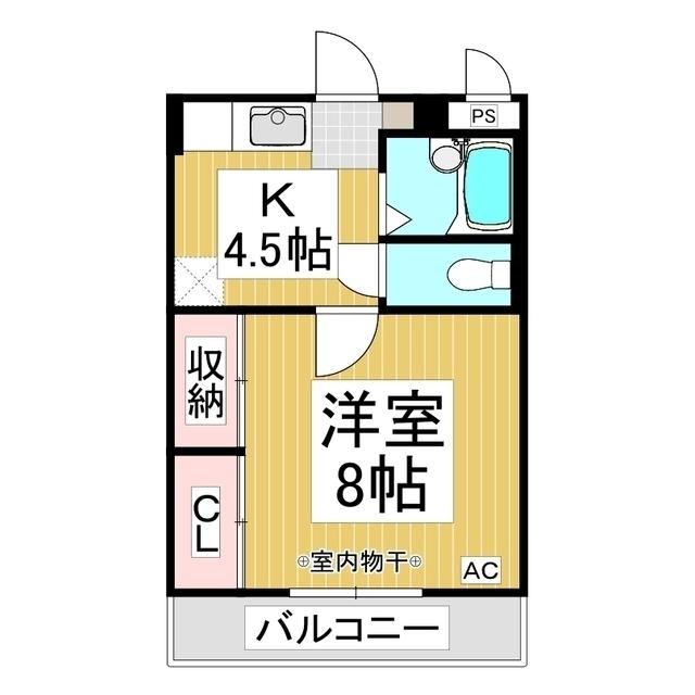 ハピネスS・O B棟(1K/1階)の間取り写真