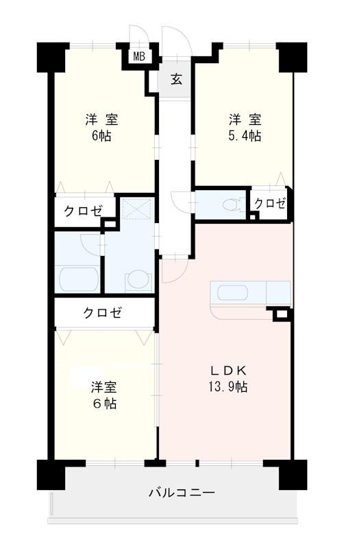 クレセル明永(3LDK/2階)の間取り写真