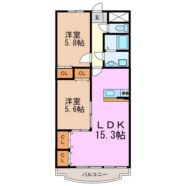 エリジオン(2LDK/4階)の間取り写真