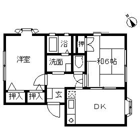 パルファンベールB棟(2DK/2階)の間取り写真