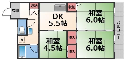 エステマール弥刀(3DK/8階)の間取り写真