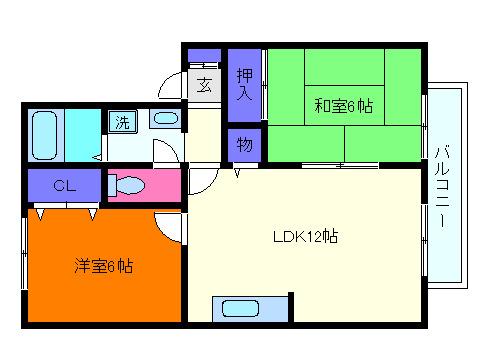 プレステージ芦屋C棟(2LDK/2階)の間取り写真