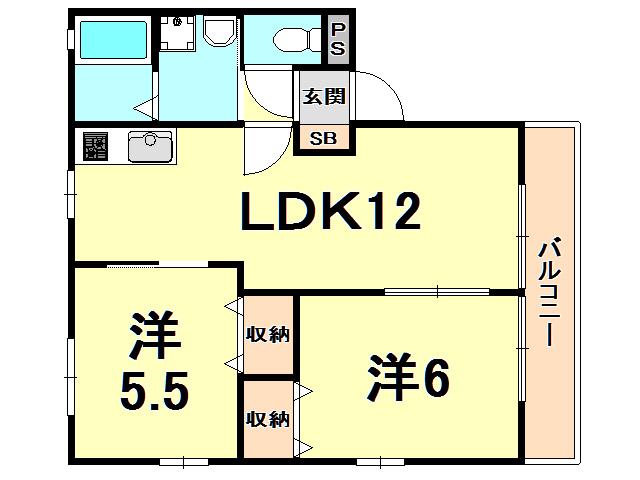 メゾン夙川(2LDK/2階)の間取り写真