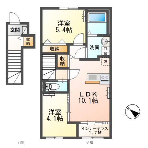 サンクレールつくば(2LDK/2階)の間取り写真