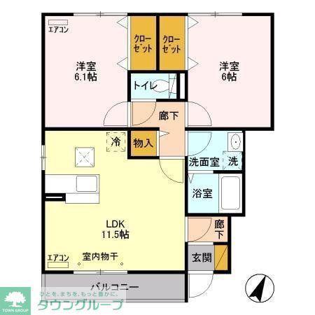 イーズフィールドA(2LDK/1階)の間取り写真