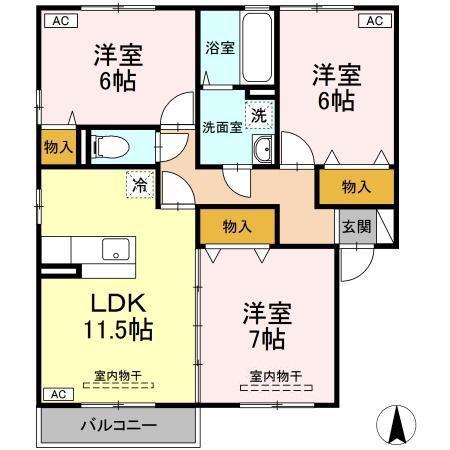 リビングタウン盛岡南(3LDK/2階)の間取り写真