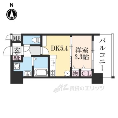 クレアドーレ京都二条(1DK/6階)の間取り写真
