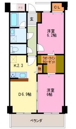 カンファタブル北鬼江(2DK/4階)の間取り写真