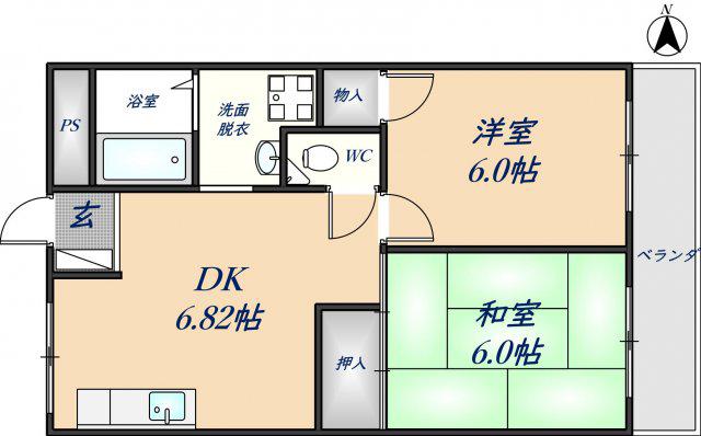 同仁マンション(2DK/2階)の間取り写真